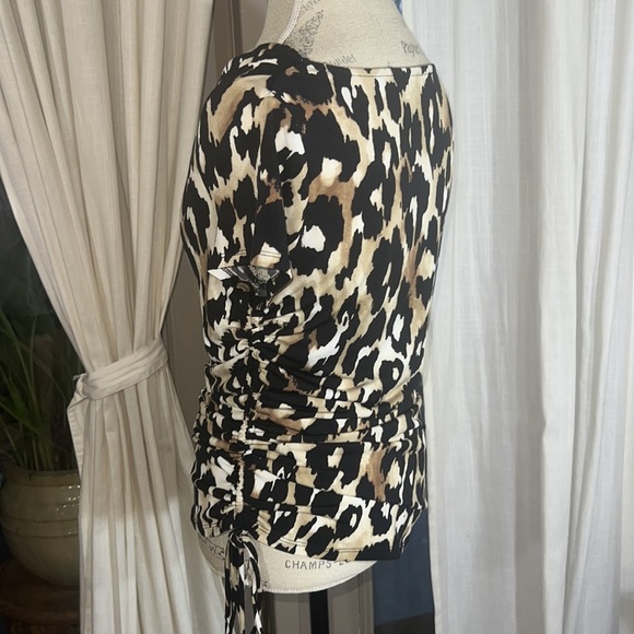 Michael Kors animal print Cowl Neck Blouse Cinched Ruched Side Tie shirt Small​ - Picture 6 of 12